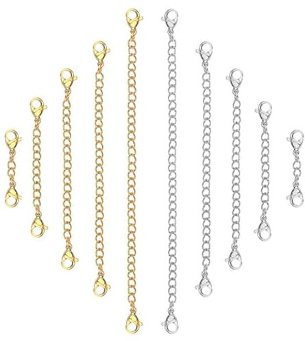XXLKVSK 10Pcs Jewelry Extension Chain Necklace Extender Lobster Clip Bracelet Extender Silver and Gold Chain Extenders 2 3 4 5 6 for DIY Jewelry Making