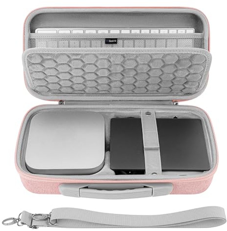 GEEKRIA Étui Rigide de Voyage pour Ordinateur de Bureau, Compatible avec Apple 2026 Mac Mini M5 / 2024 Mac Mini M4 / Pro, adapté à Magic Keyboard, Mouse, Trackpad et Accessoires (Rose)