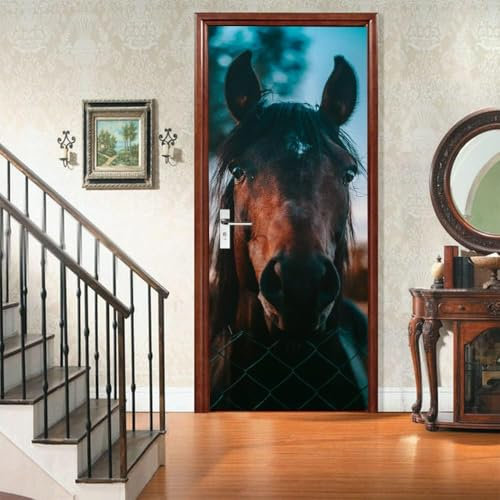Türbekleben Pferd Türtapete, Selbstklebend TürPoster Tier Pferd Türbilder, 3D Fototapete Türfolie Poster Tapete Türaufkleber Tür Tapeten 77 x 200 cm q.6514