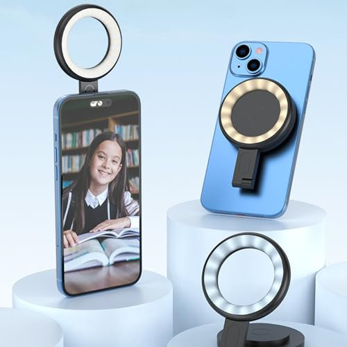 UUE Magnetisches Selfie-Licht, 3 Farbtemperatur-Selfie Lichtring, 180° Flip-Ringblitz, Magnetisches Ringleuchte, Type-C-Aufladen, Fülllicht für Selfies, Live-Übertragungen und Videokonferenzen
