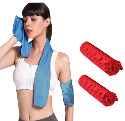 topolenashop 2 Stück Kühlendes Handtuch aus Mikrofaser, 30 x 85 cm, Handtuch für Fitnessstudio, Yoga, Fitness, kühlender Hals, saugfähig, für Sport und Training (Rot, 30 x 85 cm)