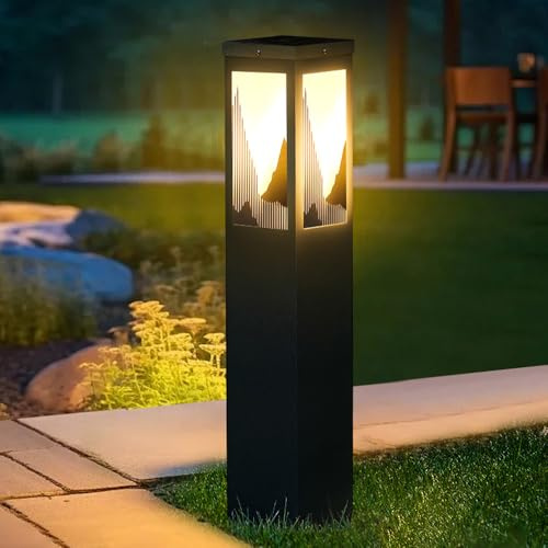 Lámpara de Camino Moderna de Vidrio con bolardo, Negra, Impermeable, E26, para Entrada de vehículos, iluminación de Paisaje Exterior para césped, jardín, Pasarela, Porche y Patio.