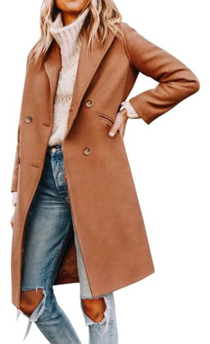 Cicy Bell Damen Mantel mit gekerbtem Reverskragen, zweireihig, Erbsenmantel, Wintermantel, Wollmischung, lange Jacken