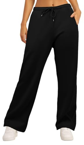 IWOLLENCE Dam mjuk touch fleece joggingbyxor vinter, svart, M