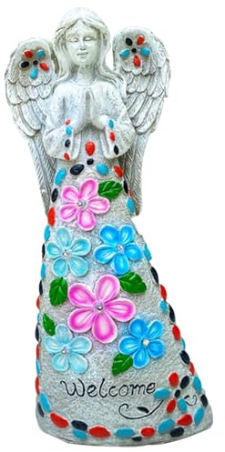 fkngcp Garden with 6 LED, 14.2 inch Solar, Light up Angel, Waterproof Resin Angel Statue, Outdoor Garden Statues for Patio, Yard, Grave, Outdoor Statues