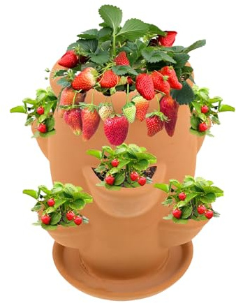 Plantador de Fresas - Elegante Maceta Decorativa Para Jardines Y Patios Maceta De Cerámica Roja De Suculenta Porosa,Macetero Vertical De Barro Fresas | Macetero De Terracota Con Plataforma, Gart