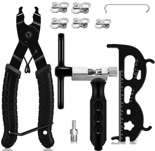 Bike Chain Removal Tool Set with Bicycle Chain Breaker, Pliers, Multifunctional Chain Wear Tool, 5 Pairs Link for 6/7/8/9/10/12 Speed Bike Repair Kit
