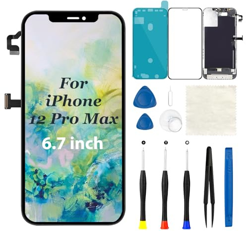per iPhone 12 Pro Max Sostituzione dello schermo LCD con altoparlante auricolare Sensore di prossimità Display 3D Touch Display Digitizer Assembly con Strumenti di Riparazione 6.7 pollici A2342 A2410