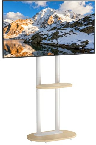 unho TV-stativ höjdjusterbar, TV-stativ, rullbar, TV-golvstativ med 2 hyllor för 40–75 tums TV-stativ, VESA 600 x 400 mm, upp till max 60 kg