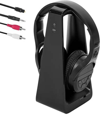 Auriculares Inalámbricos para TV con Base Transmisora de Carga, Auriculares Inalámbricos para ver la TV, Botones Grandes y Amplificación de Sonido para Personas Mayores, Auriculares Ligeros y Cómodos