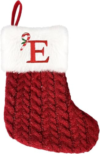 Weihnachtsstrumpf Personalisiert Nikolausstrumpf mit Buchstaben A-Z, 20cm Rot Gestrickte Christmas Stockings Nikolausstiefel Zum Befüllen & Aufhängen am Baum, Kamin Weihnachtssocken Geschenkhalter