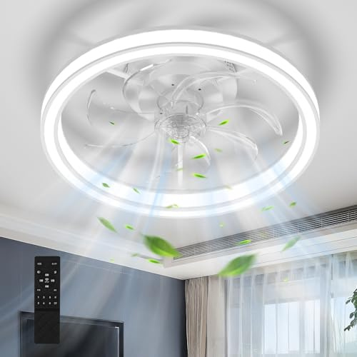 Mckalen Ventilador de Techo con Luz LED 48CM, Lámpara Ventilador Techo con Control Remoto, Motor Silencioso con 6 Velocidades Reversibles, Temporizador, Luz Ventilador Techo Dormitorio, Blanco