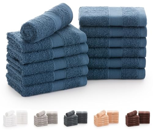 Todocama - Juego de 12 Toallas de Mano (30x30 cm) 100% Algodón Suave y Absorbente, 550 gsm Premium, (Azul Marino)