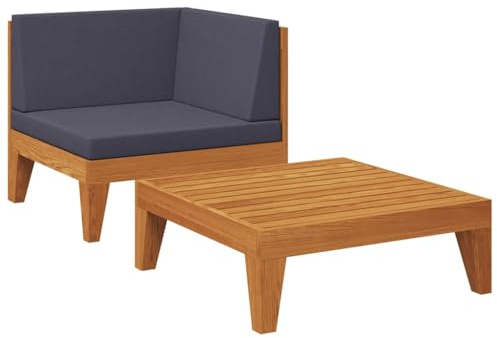 Mhdvray 2-TLG. Eck-Outdoor-Sofa Set Akazie 68,5x68,5 cm mit dunkelgrauen Auflagen, platzsparendes Gartensofa modular für Terrasse Balkon und kleine Gärten