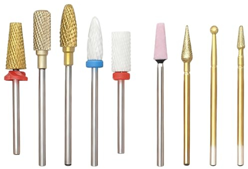 Generic 9-teiliges Nagelbohrer-Set, Wolframstahl und Keramik, professionelle elektrische Nagelfeile für Maniküre, Schleifen, Polieren, universelle Passform, mit Etui