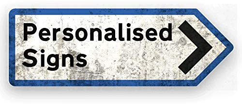 | TOASTED MERCH | Personalised UK Direction Arrow Signs (Blue) | Right Orientation – Metal Wall Sign Plaque | British Road Novelty Gift
