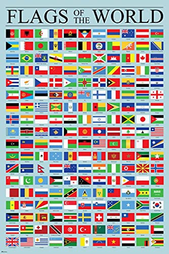 Laminated Flags of the World Poster Geography Classroom Decor 2026 International Country Reference Chart Poster Dry Erase Wall Art 12x18