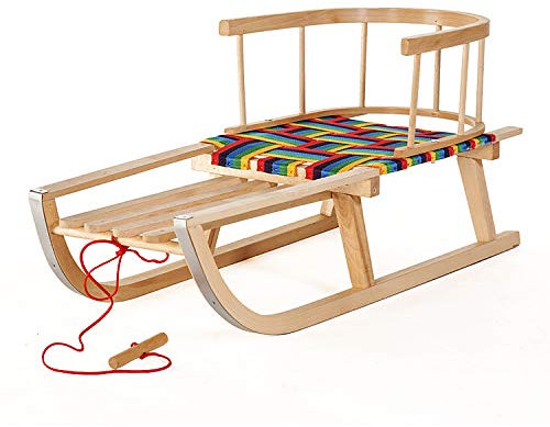 Green Blue Buchenholz Schlitten mit Zugseil für Kinder | Rodelschlitten Winterschlitten | Mehrfarbig mit Stoffbespannung | Robuster Holzschlitten für Spaß im Schnee