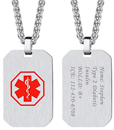 Bandmax Medical Alert Identifizierung Gravur Schmuck Edelstahl/18k vergoldet personalisiert Anhänger mit Äskulapstab Symbol SOS ICE Notfall Gesundheit Alarm Accessoire für Männer Frauen