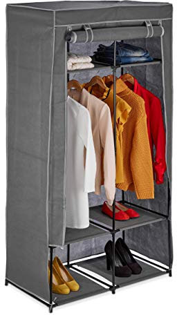 Relaxdays Armario Tela con 2 Barras y 6 Baldas, 172 x 90 x 45 cm, Robusto, Clóset Plegable con Funda, Color Antracita, Hierro