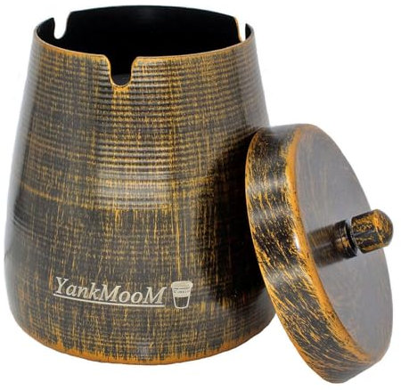 YankMooM Metal Ashtrays with Lid,Heavy Windproof Ashtray with Anti Scratch Base for Indoor or Outdoor Use Garden Office Household (10 x 9.7 x 9.7 cm,Bronze)