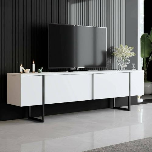 Dmora - Mobile porta TV Centaurus, Credenza da soggiorno, Armadio basso per TV, Base parete attrezzata, 180x30h50 cm, Bianco e Nero