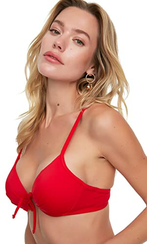 Trendyol Top de Bikini Tejido Balconette para Mujer, Rosso, 42