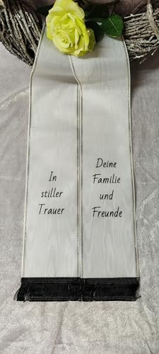 Gesteck Schleife, Grabschleife, Trauerschleife, Kranzschleife Bedruckt nach Wunsch (200 mm großer Kranz, weiß)