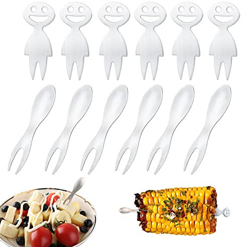 Acier Inoxydable Fourchettes, 12 Pièces Fourchette à Maïs, Supports à Maïs d'Épis, Cuisine Fourchettes à Frui, Fourchette Comestible pour Maïs, Fruits, Salad