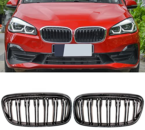 HZYCKJ 2-teiliger Frontgrill Mesh glänzend schwarz Doppellamellen Frontstoßstangengrill für BMW 2er F45 Active Tourer Vorfacelift 2er F46 Gran Tourer Vorfacelift 2014-2018