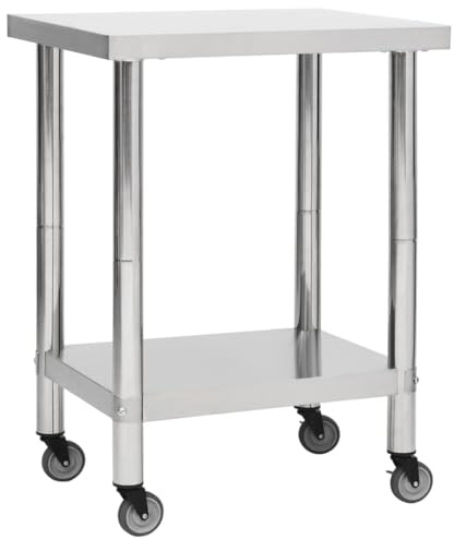 vidaXL Tavolo da Lavoro Cucina con Ruote 80x30x85 cm in Acciaio Inox