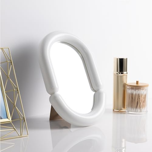 Navaris Specchio Trucco - Specchio Ovale da Tavolo Scrivania Vanity - Specchio da Parete Moderno - Arredo Casa Camera da Letto Ingresso - Design Innovativo - 19,5 x 30 x 3 cm