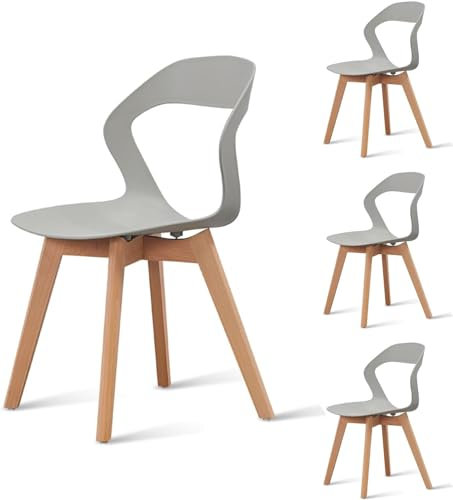 Herbalady Lot de 4 Chaises de Salle à Manger, Chaises de Cuisine, Design Creux Sculpté avec Dossier, avec Pieds en Bois de Hêtre, Moderne Chaise pour Salon, Salle à Manger, Chambre (Gris)