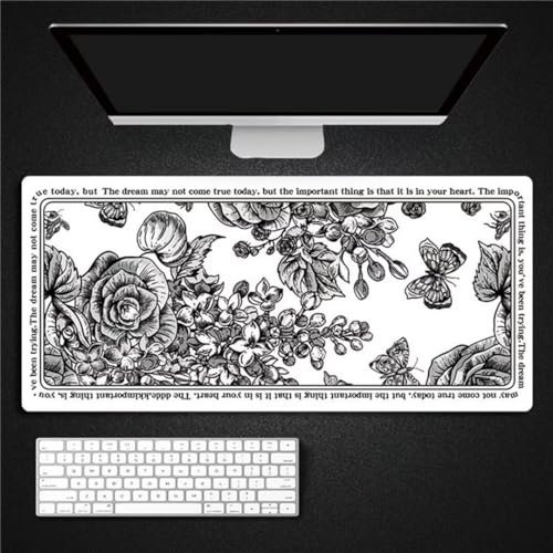XXL Gaming Mauspad 900x400x2mm Erweiterte Groß Mousepad Schreibtisch Pad, genähte Kanten Mauspad, langlebig,Rutschfester Gummiboden, Widerstandsfähig für PC Gamer Büro Schwarze Weiße Blume