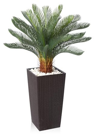 CROSOFMI Künstliche Pflanzen groß 120cm Kunstpflanze im Topf Plastik Palme Künstliche Palmen wie echt Fake Plant für Balkon Wohnzimmer Outdoor Deko (Braun)