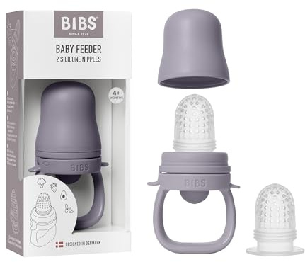 BIBS Baby Feeder con 2 tettarelle in silicone, compatibile con il vassoio del congelatore, facile da impugnare, senza BPA - ideale per la dentizione e l'autoalimentazione, 4+ mesi - Fossil grey