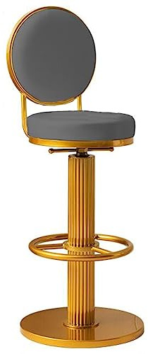 GIZNXBA Industrielle Barhocker Grau Mit Rückenlehne Moderner Barstuhl Höhenverstellbar Mit Metallbeinen Drehbar Bistrohocker Tresenhocker Küche Mit Bequemer Polsterung(/Gray,/Gold)