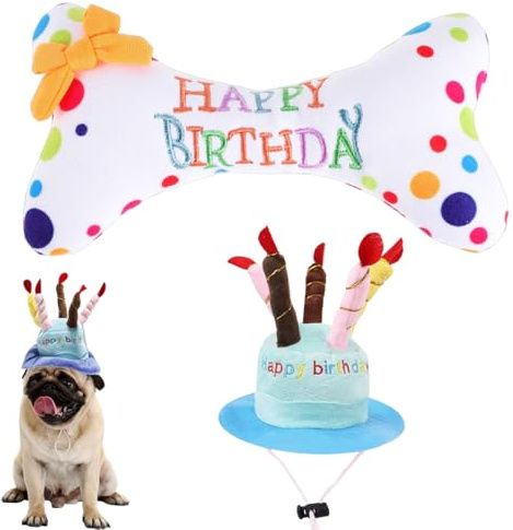 NHQZ 2 Giocattoli Di Cartilagine Per Cani Di Piccola E Media Taglia, Compleanno Di Cani, Giocattolo Per Cani, Compleanno Di Animali Domestici, Regalo Di Compleanno (Osso E Cappello Blu)