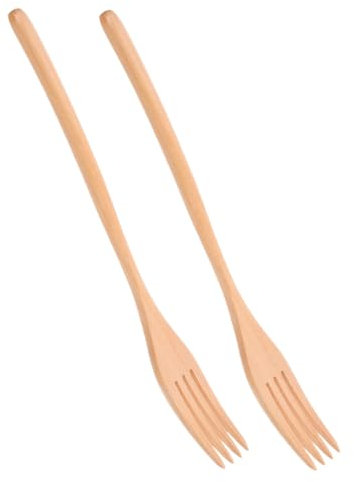MAGICLULU 2pièces Fourchettes Bois Pour Salades Longues Fourchettes De Cuisine Multifonctionnelles Pour Mélanger Et Servir Pâtes Fruits Et Salades Ustensiles Réutilisables Bois Pour