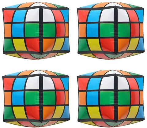 ALEGRE Rubiks Cube Folienballon,4 Stk 22 Zoll Rubiks Cube Luftballons Geburtstag,Kindergeburtstag Deko Zauberwürfel Ballon,Quadratische Luftballon für Jungen Mädchen Rubik Cubes Spiel Thema Party Deko