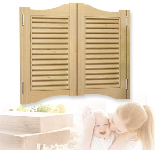 Puerta Vaiven Interiores 2 Hojas Puerta Batiente De Madera Cierre Automático Puerta Partición De Salón Para Cintura Barra Cocina Pasillo Entrada Valla W70-150cm(Wood color,W82*H90cm)
