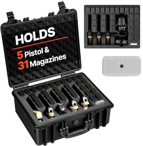 VEVOR Estuche Rígido para Pistola con Revestimiento de Espuma XPE, Funda para 5 Pistolas, Resistente al Agua y Polvo con Interior Personalizable y Asa 475 x 415 x 215 mm, Negro, Cumple con la TSA