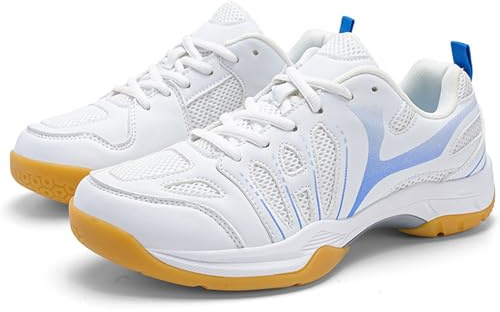 Wizeny Scarpe da Squash Uomo Scarpe Ping Pong Leggere Scarpes da Badminton Antiscivolo for Indoor Traspirante Pallavolo Tennis,White Blue,44 EU