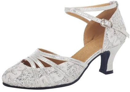 Pumps dam guld glitter, dansskor dam latin glitter stängda eleganta kvällsskor bak öppen sommarskor med klack lediga högklackade skor affärsslingpumps justerbara rempumps