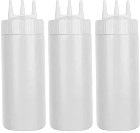 Ngbbby Bottiglie da spremere per salse 3 pezzi 650 ml Bottiglie da spremere per condimenti trasparenti con tappo a spirale 3 fori a tenuta stagna Lavabili Accessori da cucina ricaricabili, Condimento
