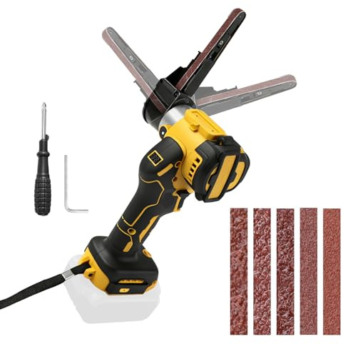 Lijadora de banda inalámbrica compatible con Dewalt 18/20 V, 13000 rpm 360° sin escobillas Mini Lijadora inalámbrica eléctrica con velocidad variable, 20 tiras abrasivas para lijar