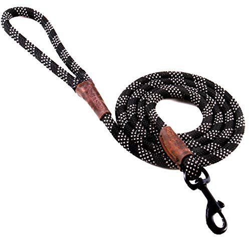 Max and Neo Rope Leash Reflective - 6 FT x 1/2 (Black, Donates to Dog Rescue)