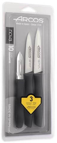 Arcos Series Nova - Set Coltelli Da Paring - Lama In Acciaio Inox Nitrum - Manico Polipropilene Colore Nero