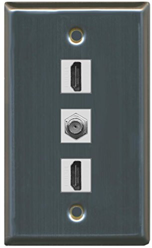 RiteAV - 2 porte HDMI e 1 porta cavo coassiale TV- piastra a parete tipo F - Acciaio inossidabile
