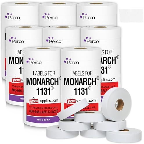 Perco White Pricing Labels - 160,000 Price Marking Labels for Monarch 1131 Price Gun with Ink Rolls Included - 64 Rolls Value Pack, 8 Sleeves - Made in USA